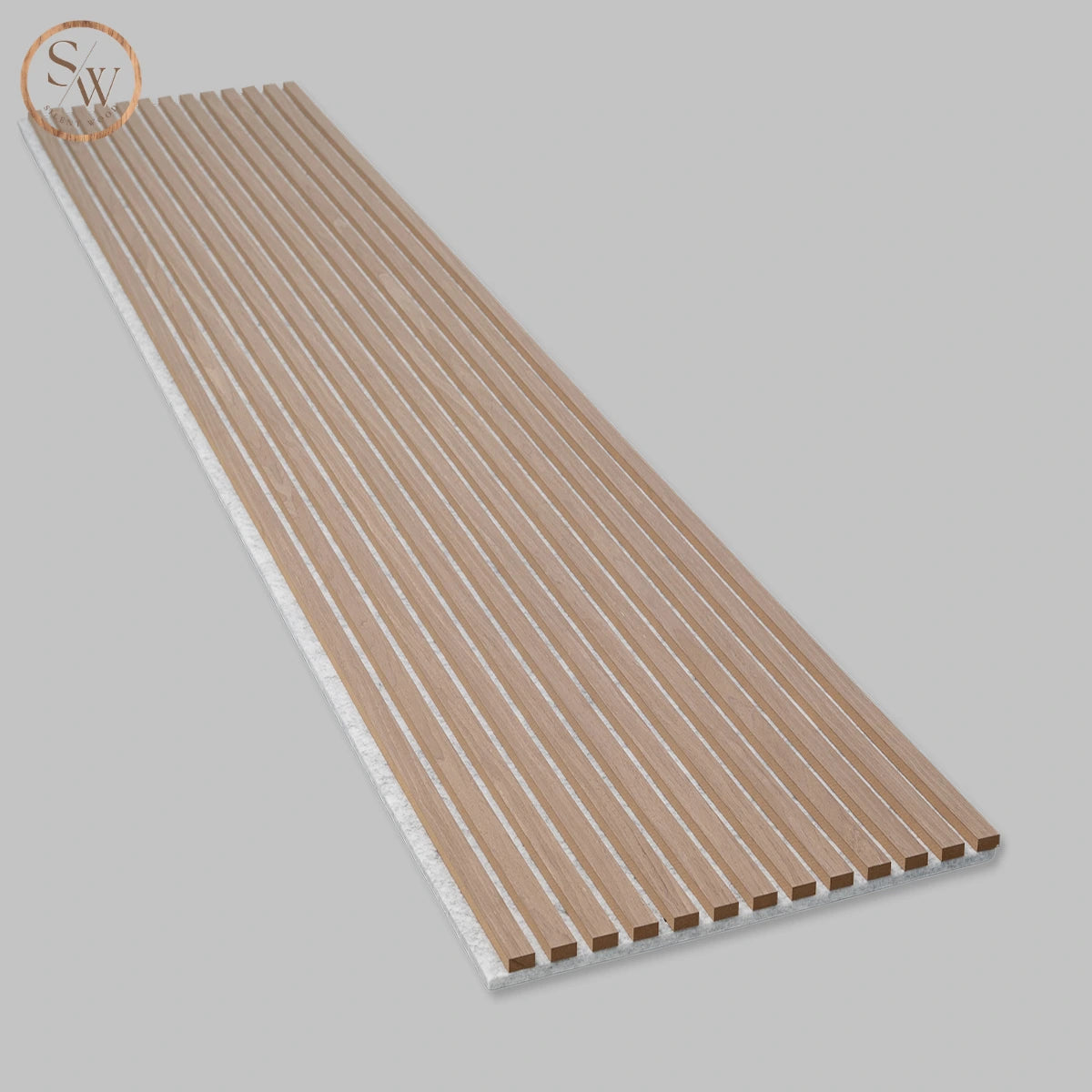 Akustikpanel light brown oak grå filt liggande hel panel