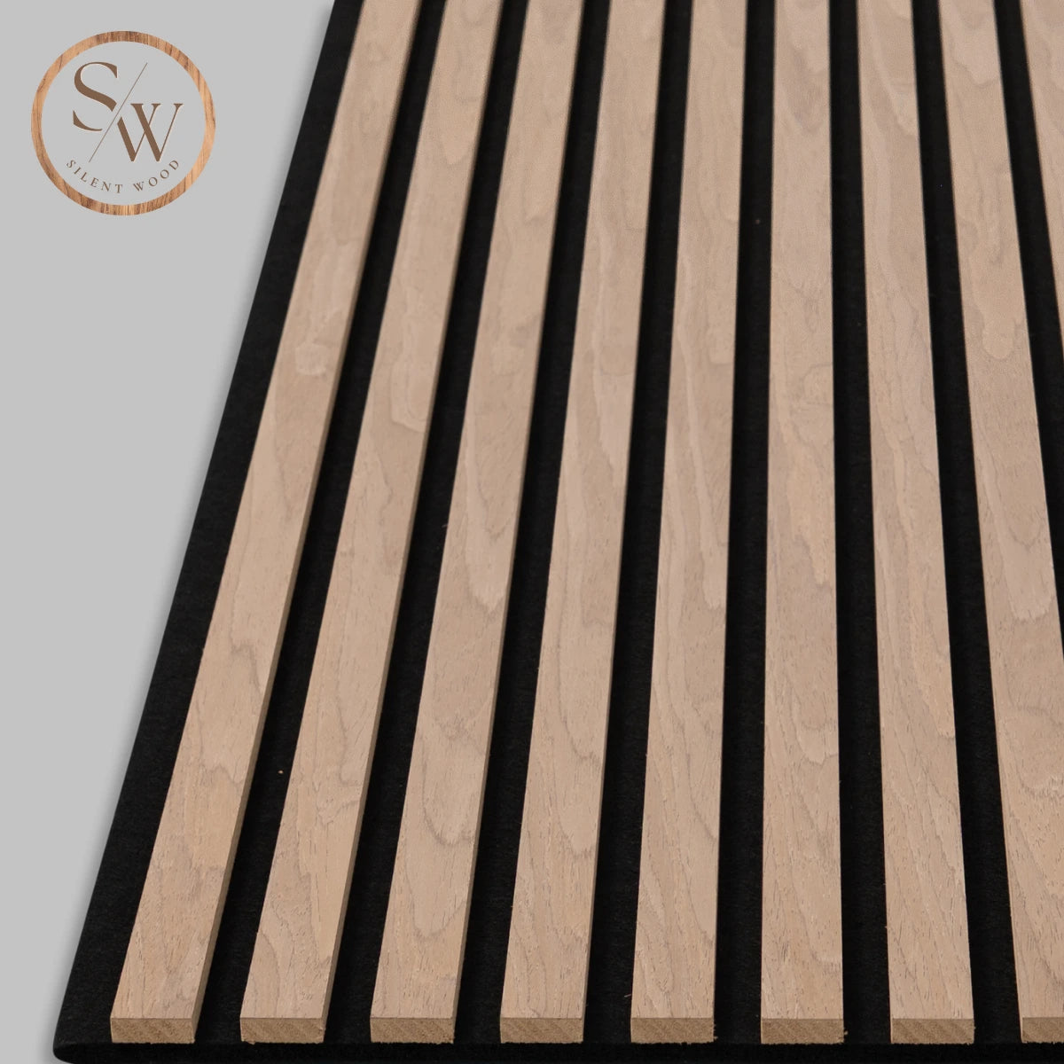 Akustikpanel light brown oak närbild kant ribbor