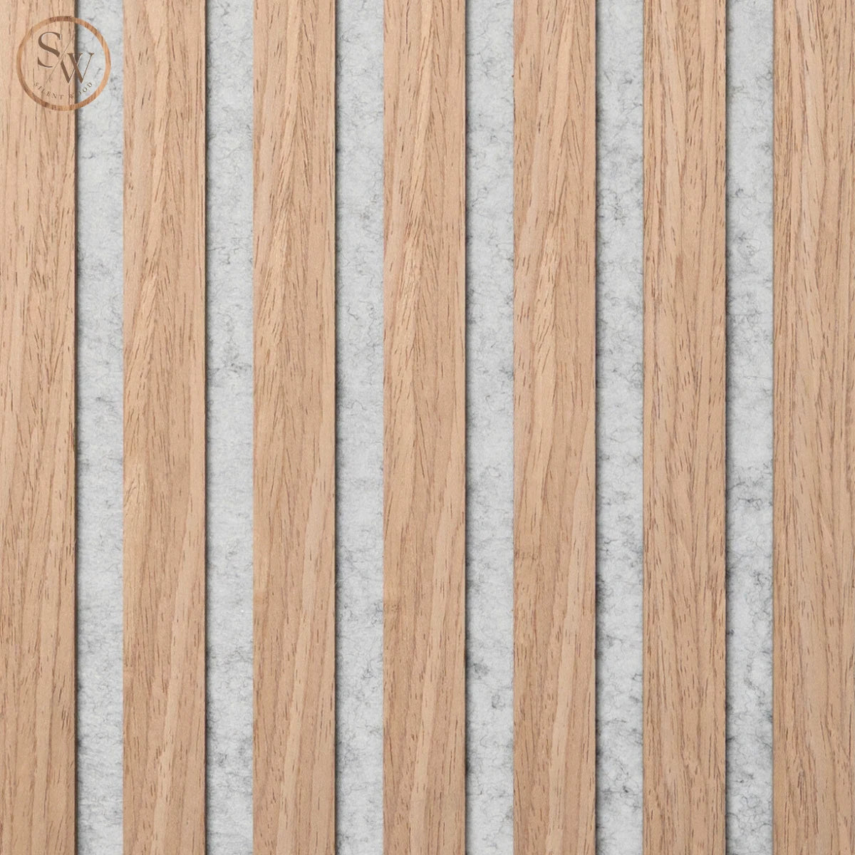Akustikpanel standard Light oak grå filt rakt framifrån närbild