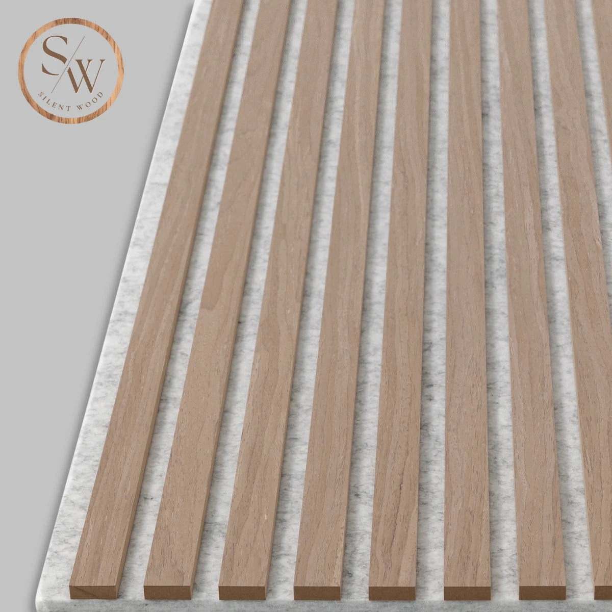 Standard light brown oak grå filt närbild kant ribbor